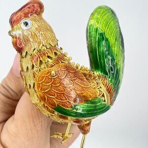 Enamel Rooster Napkin Rings Articulated Set of FOUR